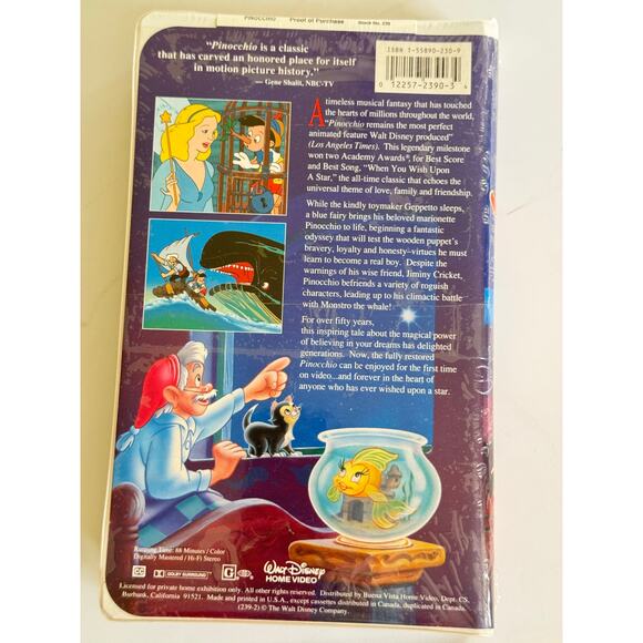 Vintage 1993 Pinocchio VHS Walt Disney Masterpiece Collection #230 SEALED NEW - Picture 4 of 5
